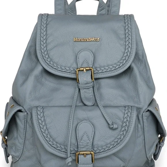 Montana West Gray Vintage Backpack with Braided Trim - Picture 1 of 6